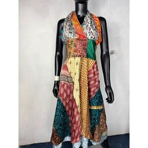 Jack pot new york Silk Dress Halter‎ Neck Colorful Boho Hippie Festival Unique